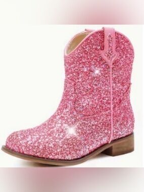 Girls Sparkly Pink Glitter Cowgirl Boots